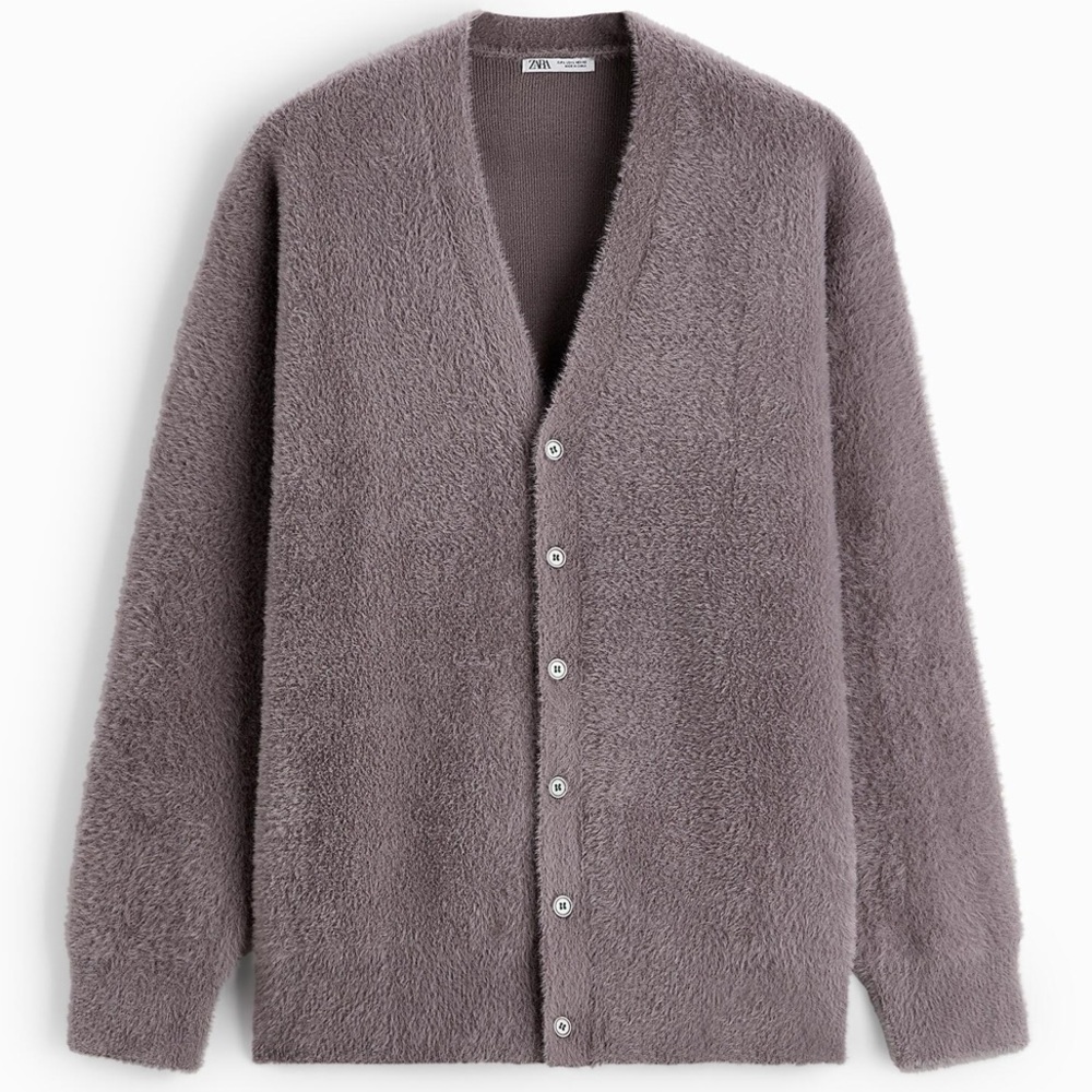 Zara men’s soft textured cardigan dusty mauve sz L NWT - Picture 8 of 10